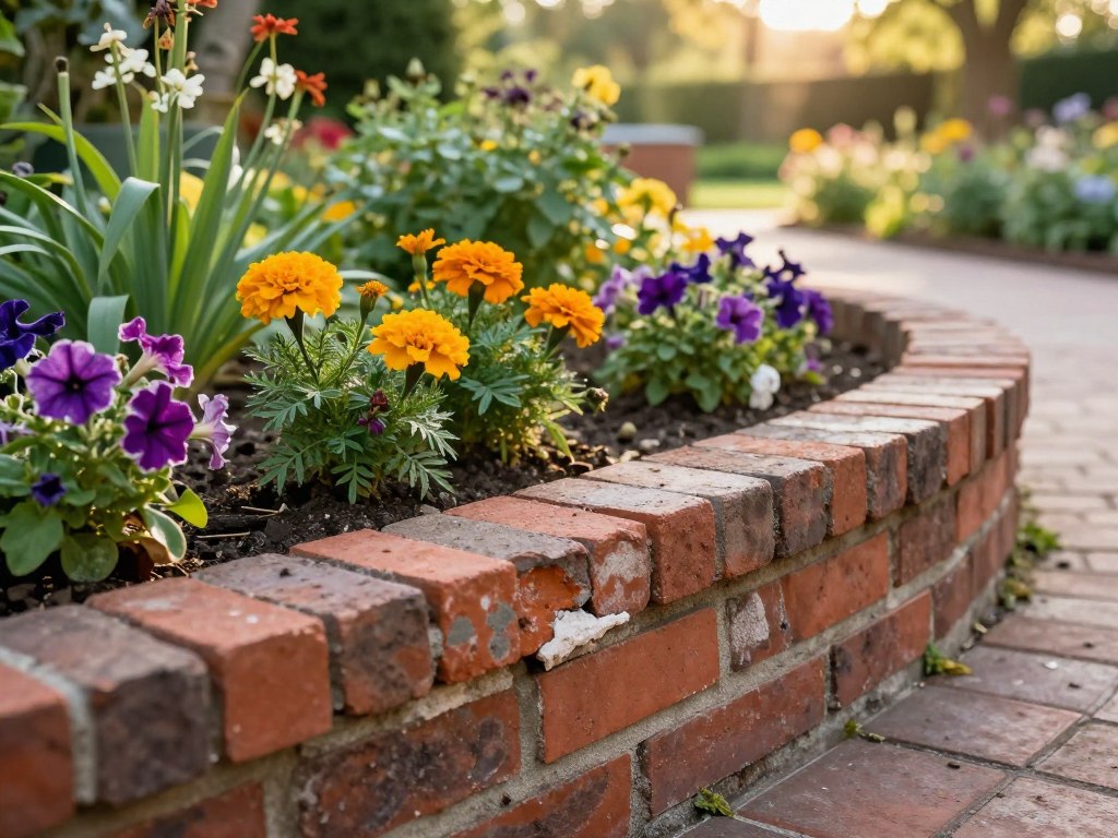 Beeteinfassung aus Ziegeln mit und ohne Mörtel im Garten Beeteinfassung aus Ziegeln mit und ohne Mörtel im Garten