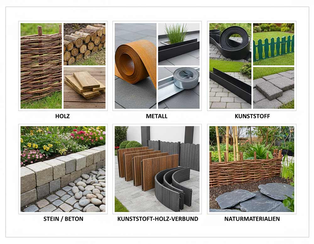 Beetumrandungen - verschiedene Produkte nach Materialien Beetumrandungen - verschiedene Produkte nach Materialien