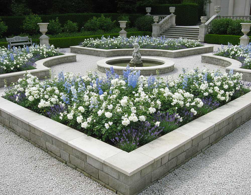 Naturstein Beetbegrenzungen im klassischen Garten Naturstein Beetbegrenzungen im klassischen Garten