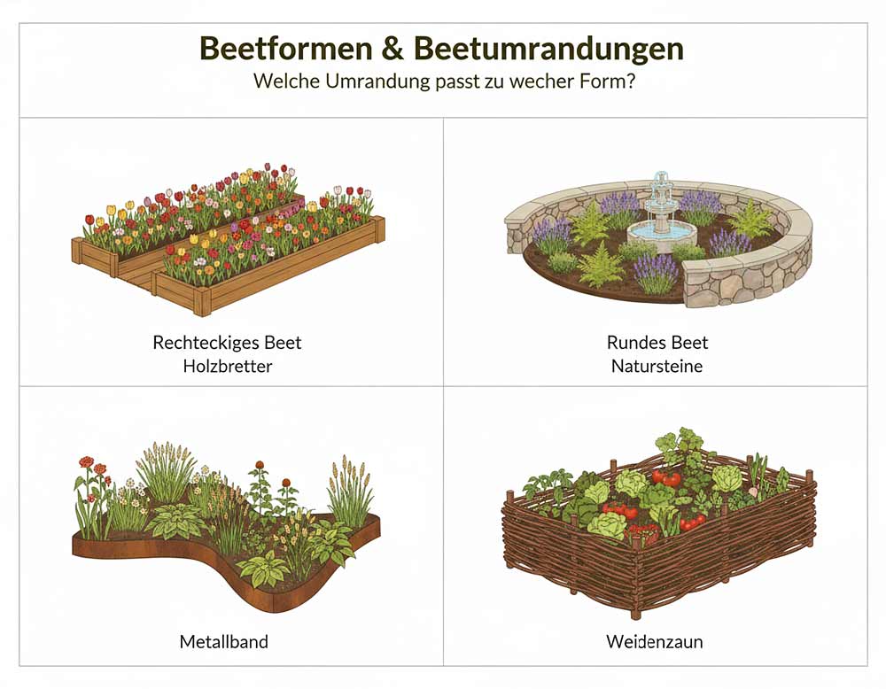 Welche Beetform passt zu welcher Beet-Umrandung? Welche Beetform passt zu welcher Beet-Umrandung?